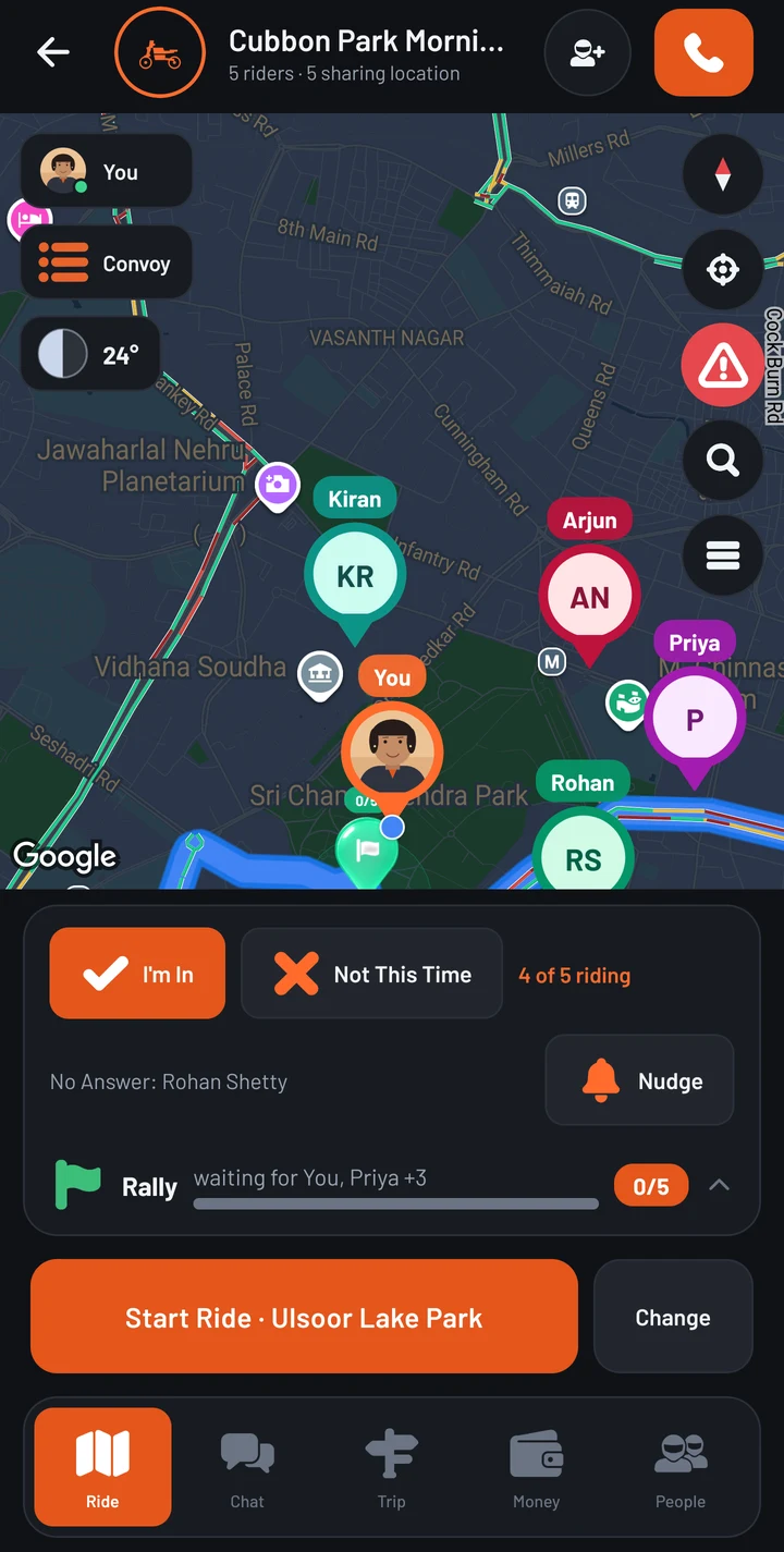 The live group map: every rider in the group on one map