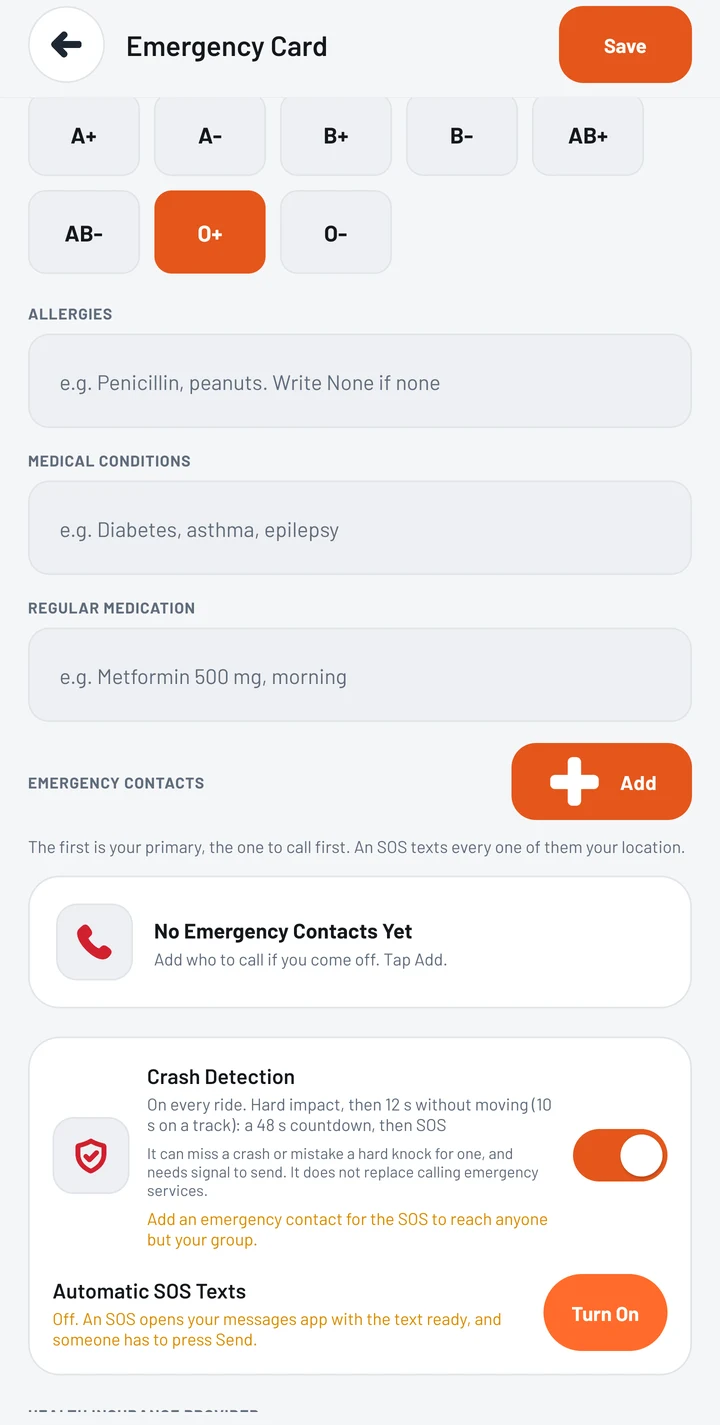 Emergency Card, with Crash Detection